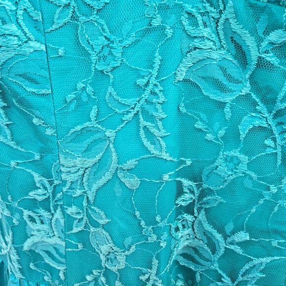 Vintage Carmella's Creation Teal Lace Taffeta 80s Formal Prom Dress Size 12 - Picture 4 of 16